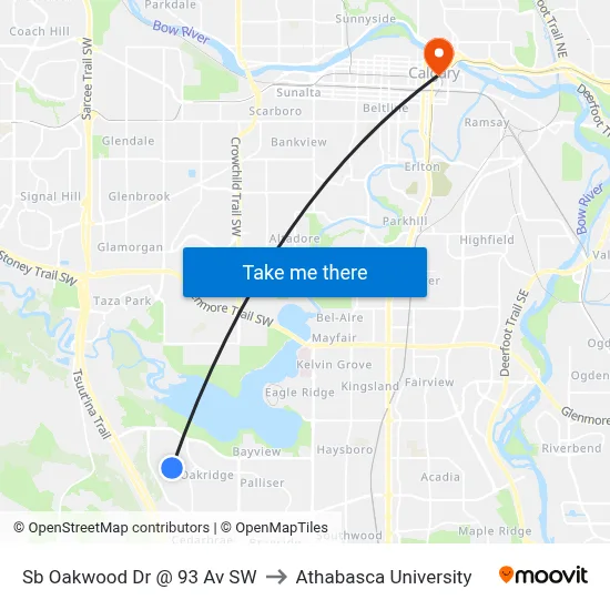 Sb Oakwood Dr @ 93 Av SW to Athabasca University map
