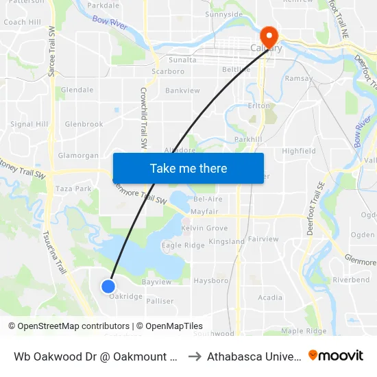 Wb Oakwood Dr @ Oakmount Wy SW to Athabasca University map