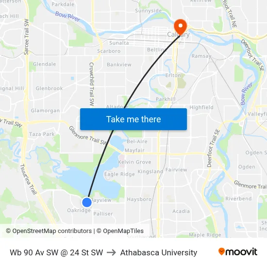 Wb 90 Av SW @ 24 St SW to Athabasca University map