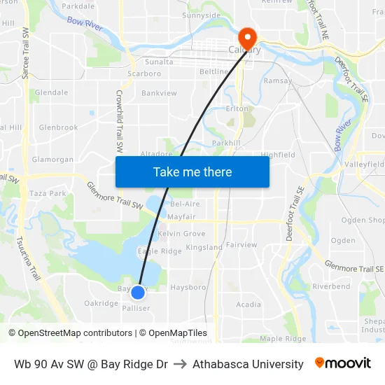 Wb 90 Av SW @ Bay Ridge Dr to Athabasca University map
