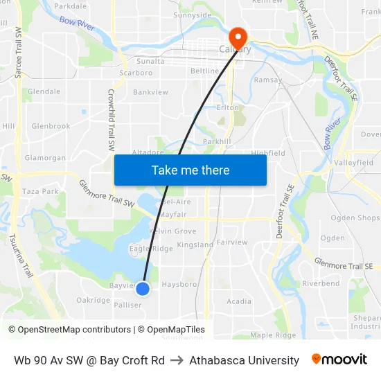 Wb 90 Av SW @ Bay Croft Rd to Athabasca University map