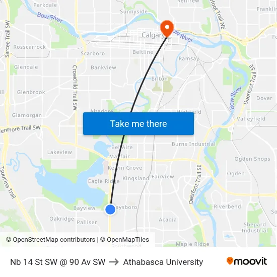 Nb 14 St SW @ 90 Av SW to Athabasca University map