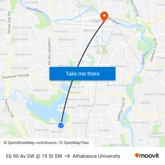 Eb 90 Av SW @ 19 St SW to Athabasca University map