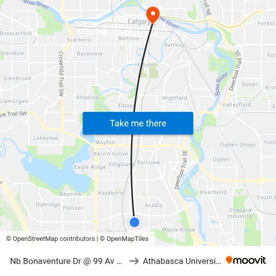 Nb Bonaventure Dr @ 99 Av SE to Athabasca University map