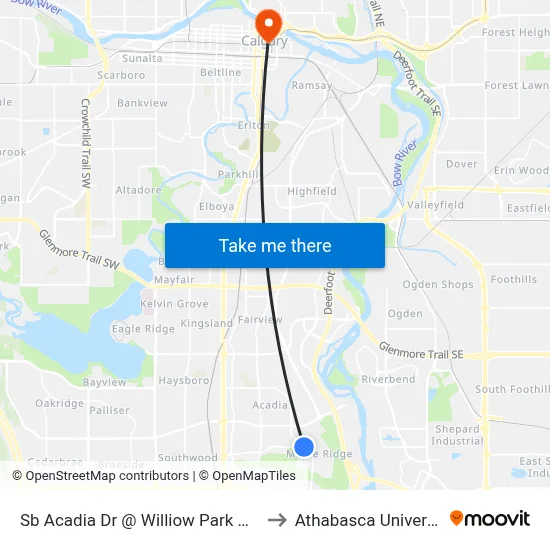 Sb Acadia Dr @ Williow Park Dr SE to Athabasca University map