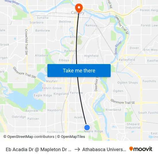 Eb Acadia Dr @ Mapleton Dr SE to Athabasca University map