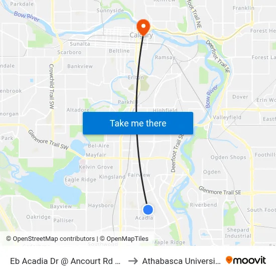 Eb Acadia Dr @ Ancourt  Rd SE to Athabasca University map