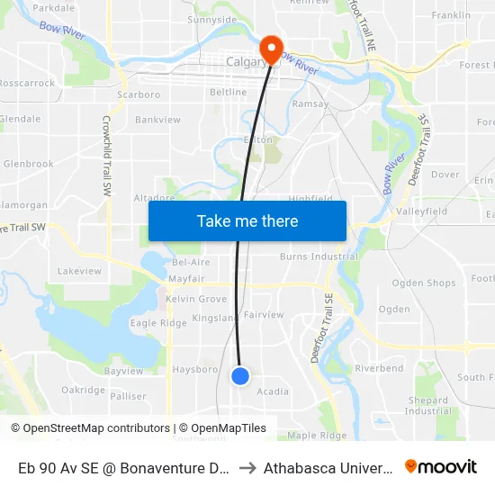 Eb 90 Av SE @ Bonaventure Dr SE to Athabasca University map
