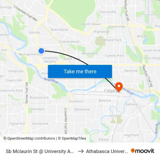Sb Mclaurin St @ University Av NW to Athabasca University map