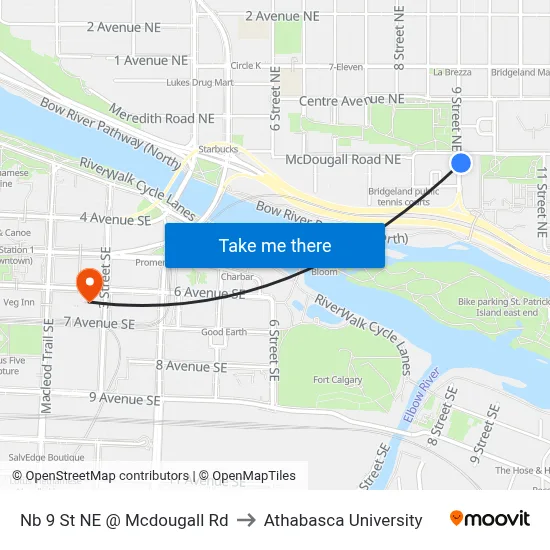 Nb 9 St NE @ Mcdougall Rd to Athabasca University map