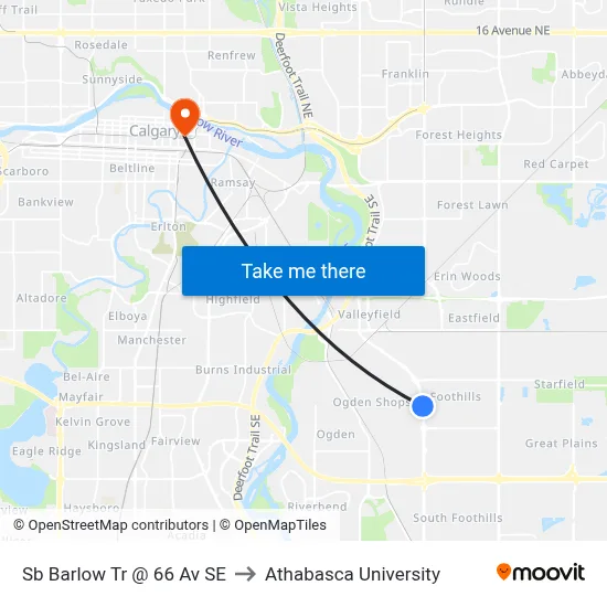 Sb Barlow Tr @ 66 Av SE to Athabasca University map