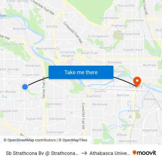 Sb Strathcona Bv @ Strathcona Dr SW to Athabasca University map