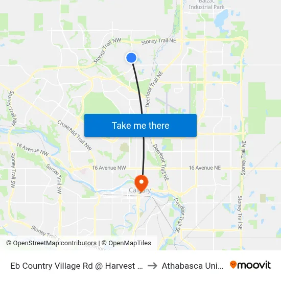 Eb Country Village Rd @ Harvest Hills Bv NE to Athabasca University map