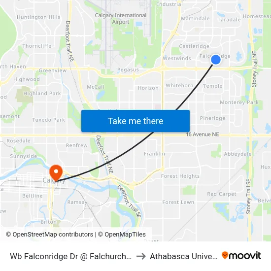 Wb Falconridge Dr @ Falchurch Rd NE to Athabasca University map