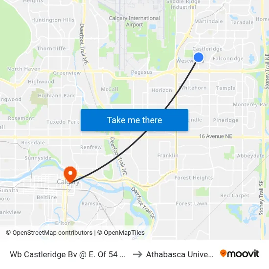 Wb Castleridge Bv @ E. Of 54 Av NE to Athabasca University map