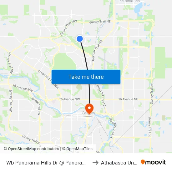 Wb Panorama Hills Dr @ Panorama Hills Bv SW to Athabasca University map