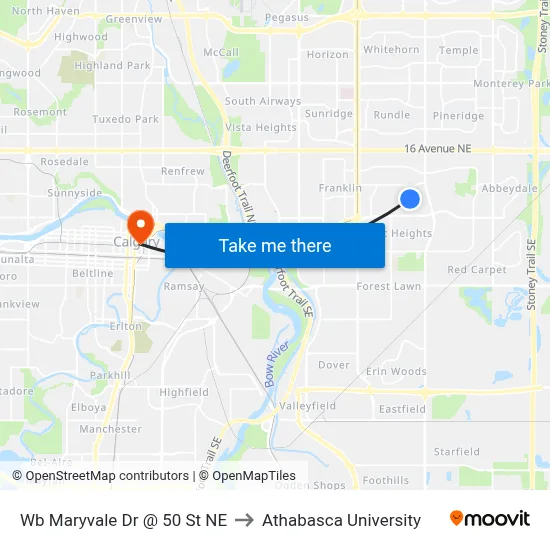 Wb Maryvale Dr @ 50 St NE to Athabasca University map