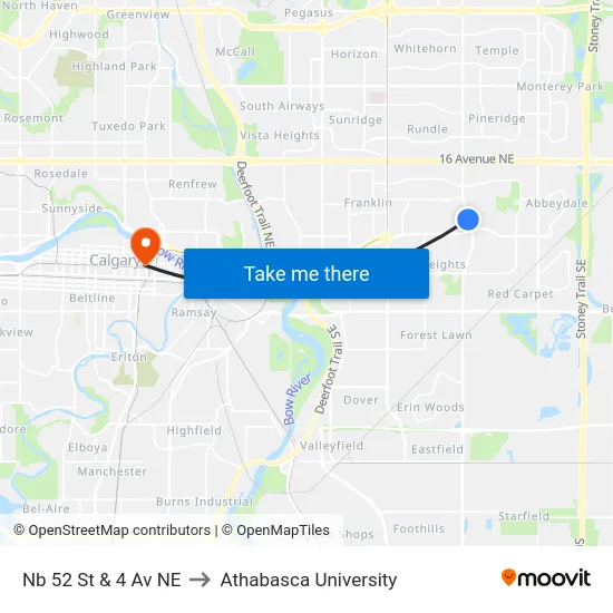 Nb 52 St & 4 Av NE to Athabasca University map