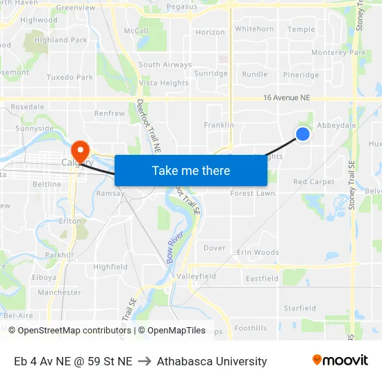 Eb 4 Av NE @ 59 St NE to Athabasca University map