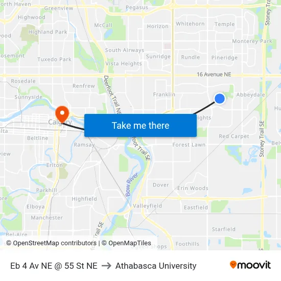 Eb 4 Av NE @ 55 St NE to Athabasca University map