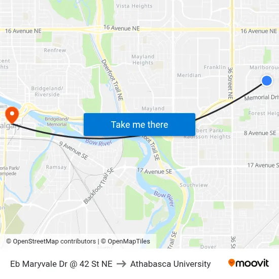 Eb Maryvale Dr @ 42 St NE to Athabasca University map