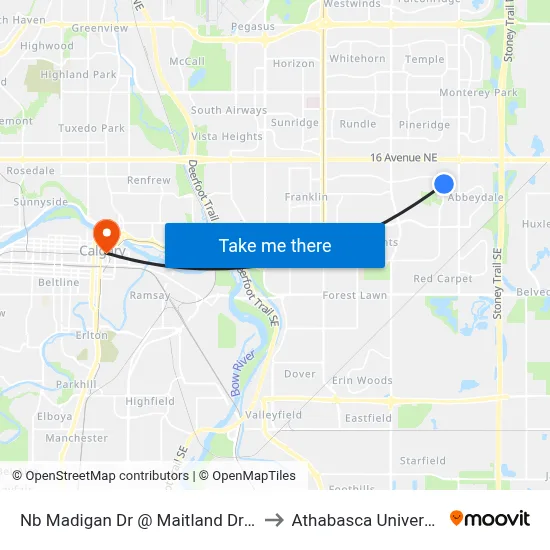 Nb Madigan Dr @ Maitland Dr NE to Athabasca University map