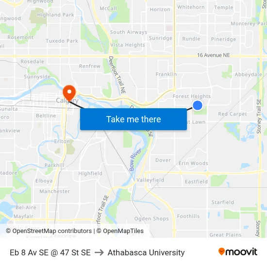Eb 8 Av SE @ 47 St SE to Athabasca University map
