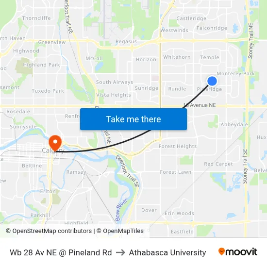 Wb 28 Av NE @ Pineland Rd to Athabasca University map