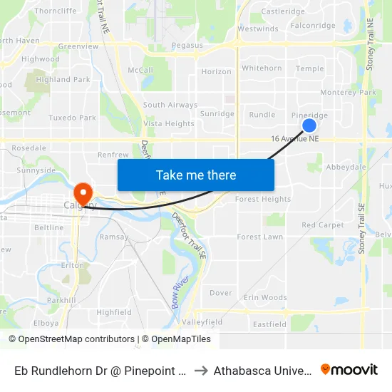 Eb Rundlehorn Dr @ Pinepoint Dr NE to Athabasca University map