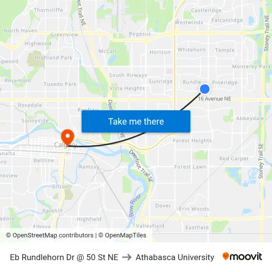 Eb Rundlehorn Dr @ 50 St NE to Athabasca University map