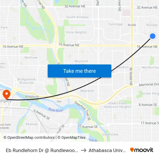 Eb Rundlehorn Dr @ Rundlewood Dr NE to Athabasca University map