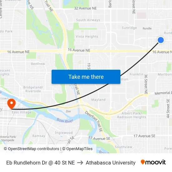 Eb Rundlehorn Dr @ 40 St NE to Athabasca University map