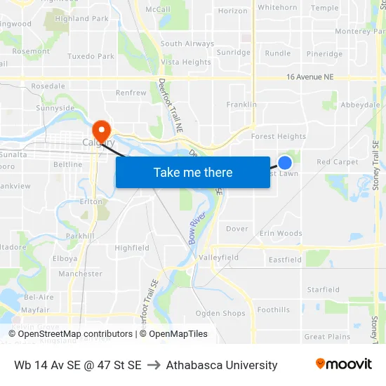 Wb 14 Av SE @ 47 St SE to Athabasca University map
