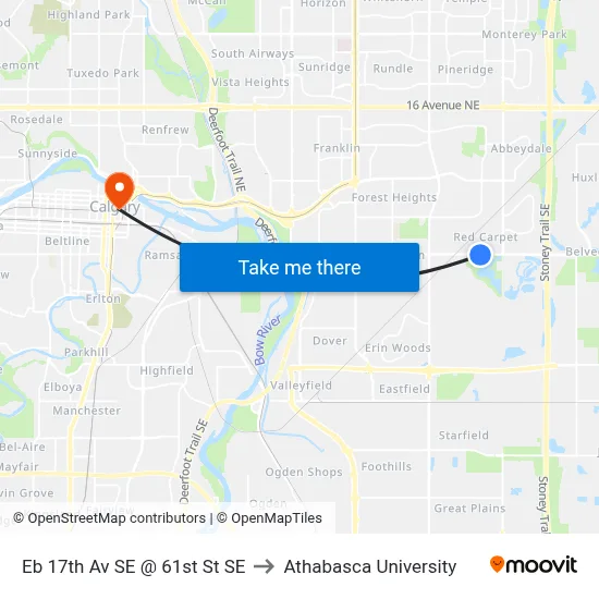 Eb 17th Av SE @ 61st St SE to Athabasca University map
