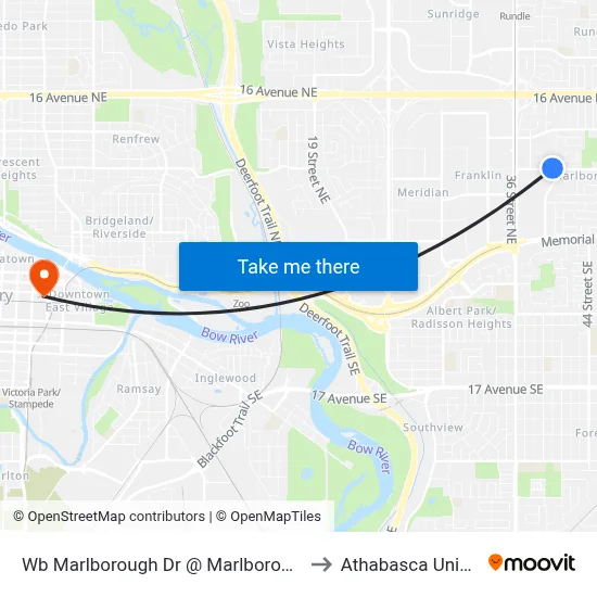Wb Marlborough Dr @ Marlborough Wy NE to Athabasca University map