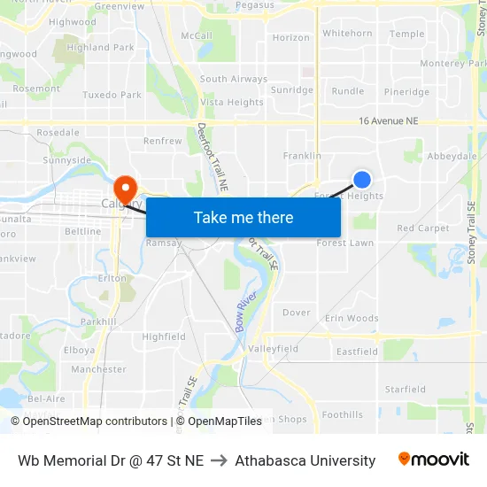 Wb Memorial Dr @ 47 St NE to Athabasca University map