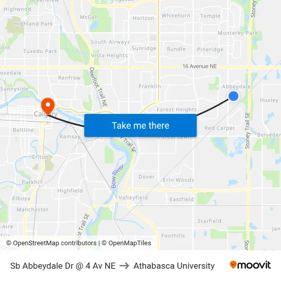 Sb Abbeydale Dr @ 4 Av NE to Athabasca University map