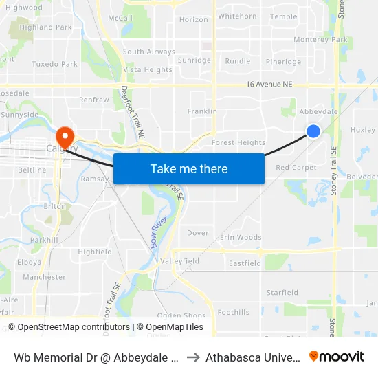 Wb Memorial Dr @ Abbeydale Dr NE to Athabasca University map