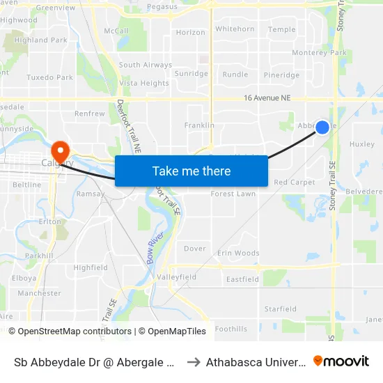 Sb Abbeydale Dr @ Abergale Dr NE to Athabasca University map