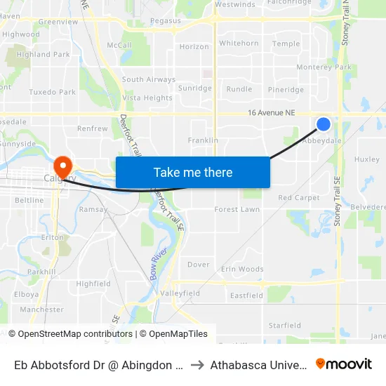Eb Abbotsford Dr @ Abingdon Cr NE to Athabasca University map