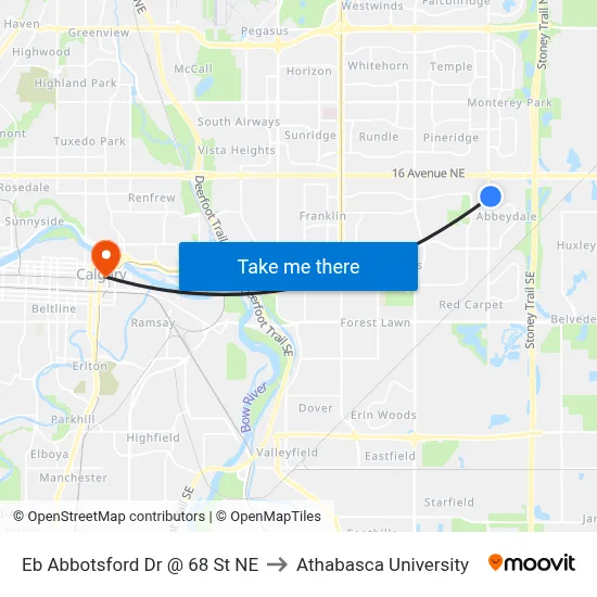 Eb Abbotsford Dr @ 68 St NE to Athabasca University map