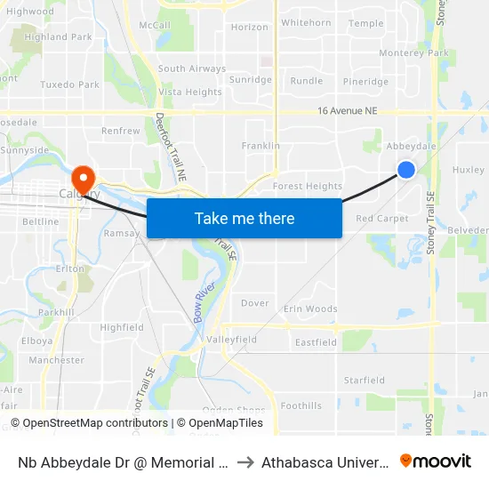 Nb Abbeydale Dr @ Memorial Dr E to Athabasca University map