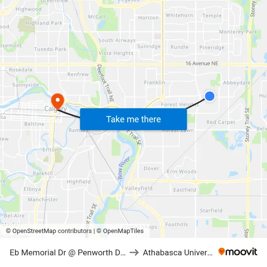 Eb Memorial Dr @ Penworth Dr SE to Athabasca University map
