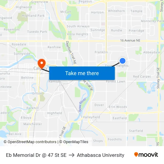 Eb Memorial Dr @ 47 St SE to Athabasca University map