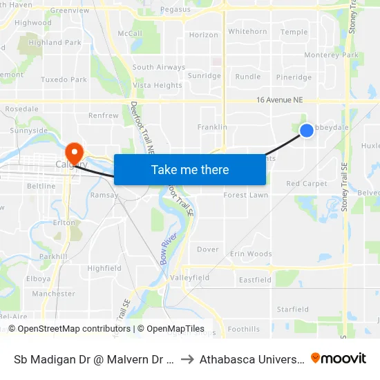 Sb Madigan Dr @ Malvern Dr NE to Athabasca University map