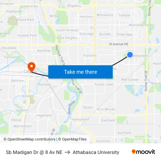 Sb Madigan Dr @ 8 Av NE to Athabasca University map