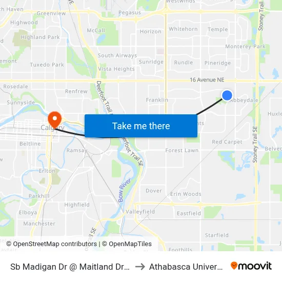 Sb Madigan Dr @ Maitland Dr NE to Athabasca University map