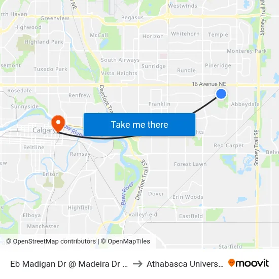 Eb Madigan Dr @ Madeira Dr NE to Athabasca University map