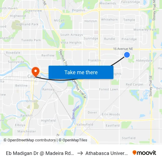 Eb Madigan Dr @ Madeira Rd NE to Athabasca University map