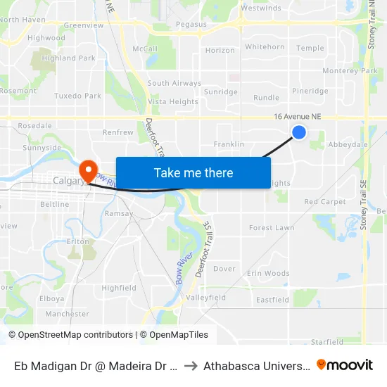 Eb Madigan Dr @ Madeira Dr NE to Athabasca University map